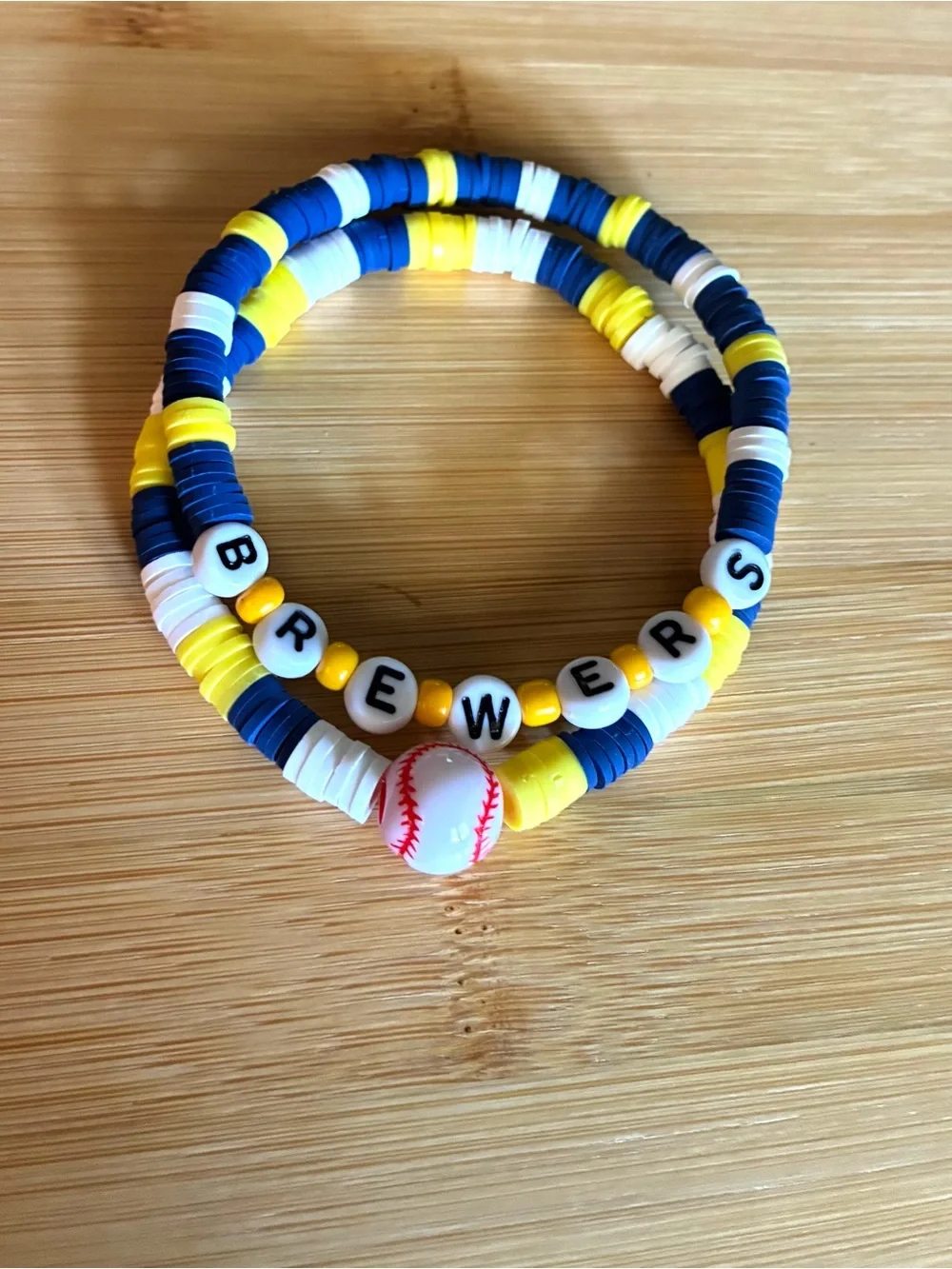 Brewers Team Beaded Wrap Bracelet - Yellow, Navy & White